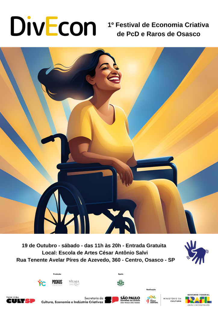 Cartaz do DivEcon Festival, feira de economia criativa de pessoas com deficiência e pessoas raras em Osasco.
