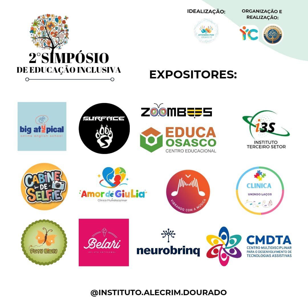 Banner com os dados do evento, logos da organização no topo a direita. Texto em preto: Expositores e doze logos dos expositores do evento.