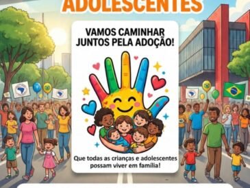Card Caminhada Adoção de Crianças e Adolescentes dia 24 de Maio de 2026 com concentração no MASP as 9horas e caminhada até a Gazeta.