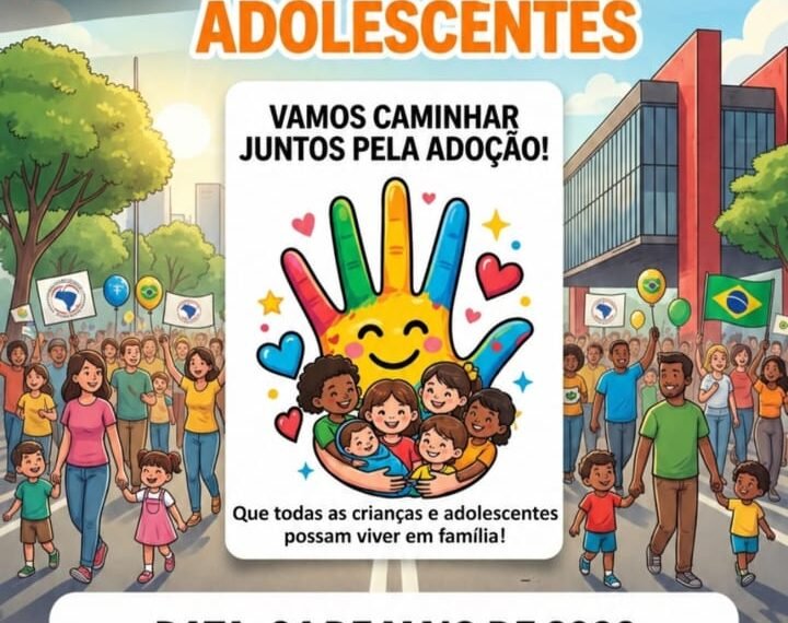 Card Caminhada Adoção de Crianças e Adolescentes dia 24 de Maio de 2026 com concentração no MASP as 9horas e caminhada até a Gazeta.